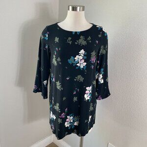 J. Jill Wearever Womens Medium Floral Shirt 3/4 Sleeve Tunic Top Stretch